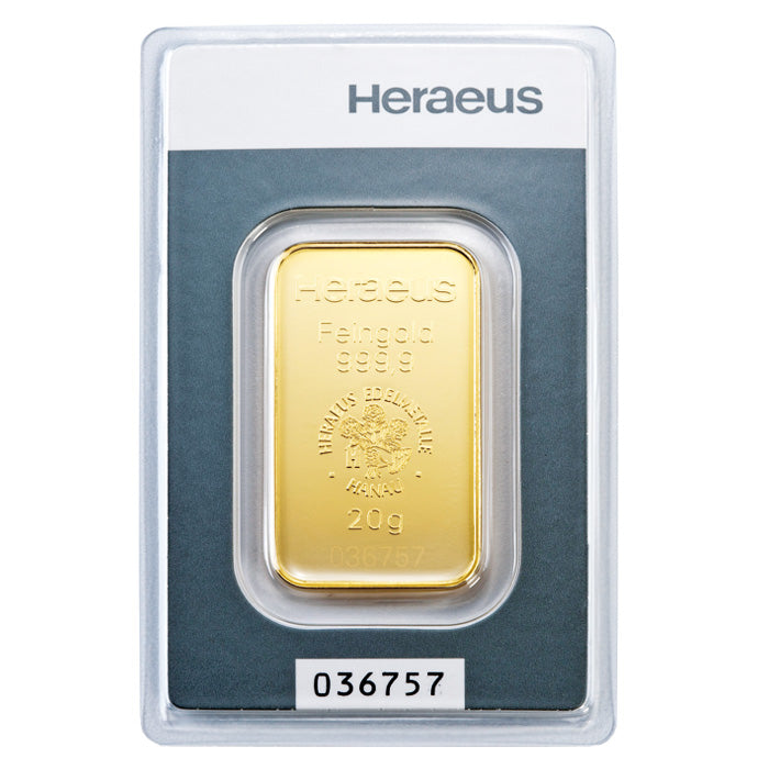 Goldbarren - 20 Gramm - Heraeus